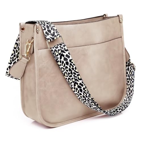 AUYOCO Vegan Leather Crossbody Bags for Women, Crossbody Purse with Guitar Strap Zipped Pockets Handbag Shoulder Bag - Beige(one Strap)