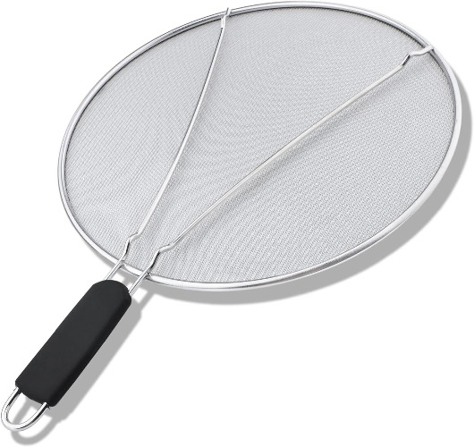 13 Inch Grip Splatter Screen For Frying Pan Skillet Stainless Steel Grease Cover