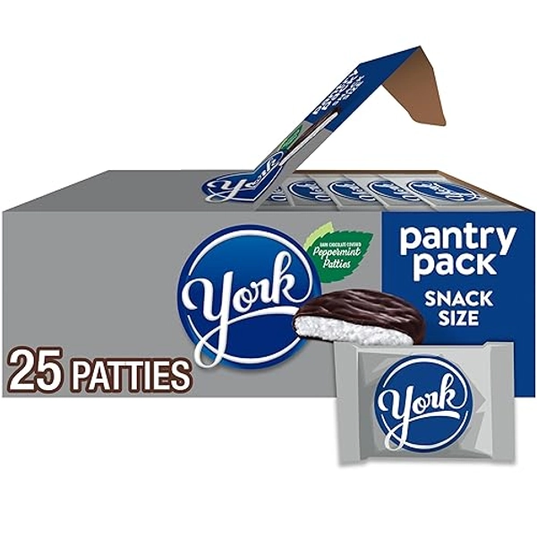 YORK Dark Chocolate Snack Size Peppermint Patties, Candy Pantry Pack, 15 oz (25 Pieces)