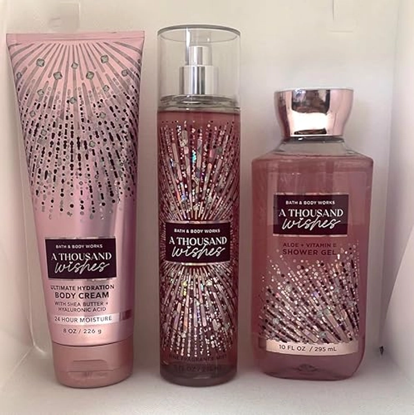 A Thousand Wishes Body Care Set. Shower Gel 10 Fl Oz, Fine Fragrance Mist 8 Fl Oz and Body Cream 8 Fl Oz