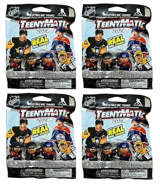 Teenymates Party Animal 2024 NHL Series 10 (X) Hockey Figures Gift Set Party Bundle, Lot of 4 Mystery Packs, Small