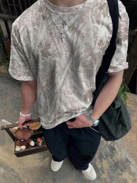 Noixe Men's Loose Round Neck Short Sleeve T-Shirt, Simple And Fashionable