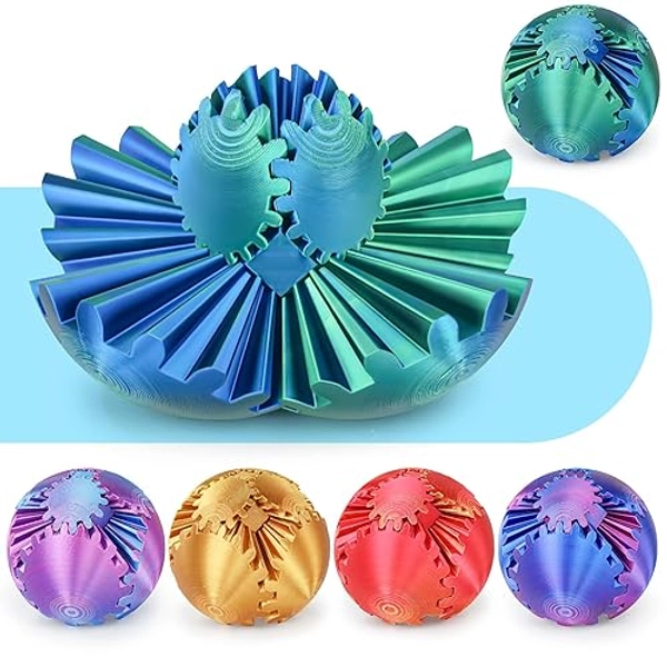 Gear Ball 3D Printed Spin Ball or Cube Fidget Toy,Gear Sphere Fidget Toy,Fidget Ball Gear Toy for Stress and Anxiety Relief, Stress Ball GearSphere Desk Toy for Adults (Blue Green, 3.1 Inch) - Blue Green - 3.1 Inch