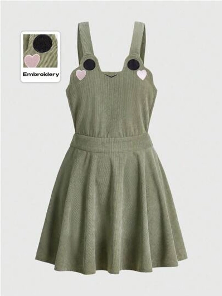 ROMWE Kawaii Vestido Curto Casual de Alça com Bordado de Sapo Fofo, Plus Size para Mulheres