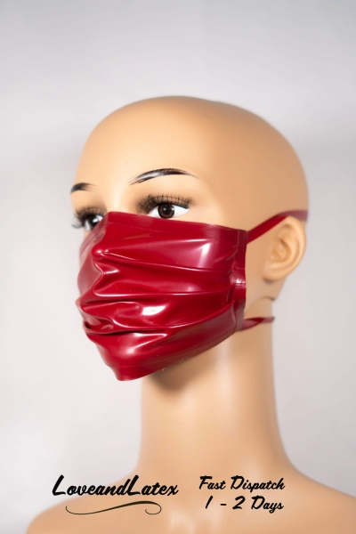 Latex Face Mask, Pleated, Red