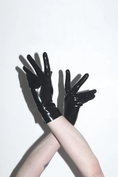 Latex Rubber Wrist Length Gloves in Black, Red, Translucent Natural