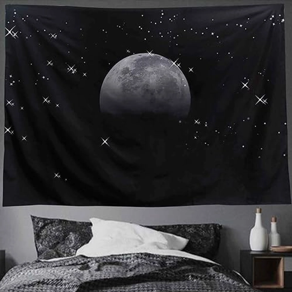 TUGCAY Moon Tapestry Black Tapestry Starry Night Sky Stars Tapestries Wall Hanging for Bedroom College Dorm Living Room Aesthetic Decoration(60x40 Inch)