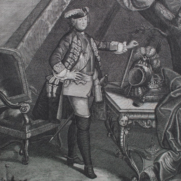 Frederick the Great portrait Johann David Schleuen original copperplate engraving after 1742