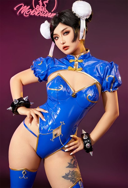 SF Chun-Li Derivative Sexy Lingerie Bunny Costume Bodysuit and Top with Thigh Socks