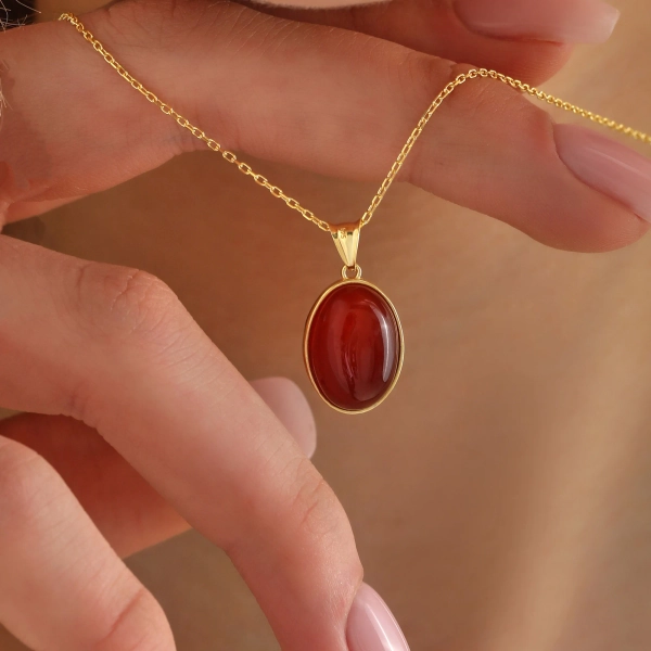 14k Gold Carnelian Crystal Necklace ∙ Red Real Gemstone Soulmate Pendant ∙ Dainty Gold Witchy Jewelry ∙ Non Tarnish ∙ Unique Gift for Her