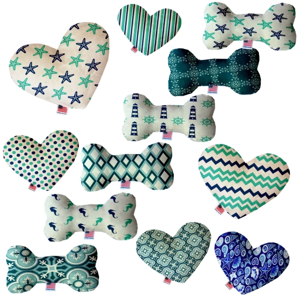 Pet and Dog Plush Heart or Bone Toy, Nautical Group (Available in different sizes, and 10 different pattern options!)