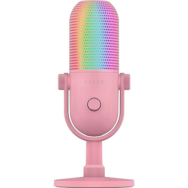 Razer Seiren V3 Chroma RGB USB Microphone: Stream & Game Reactive Lighting - Tap-to-Mute Sensor - Condenser Mic - Digital Gain Limiter & Shock Absorber - PC, Discord, OBS Studio, XSplit - Quartz Pink