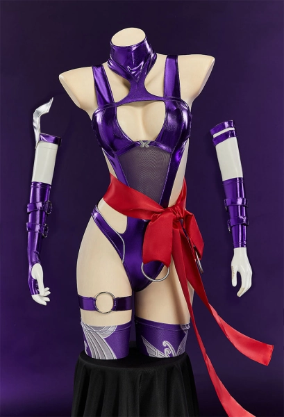 Rival Girl Derivative Sexy Cosplay Jumpsuit High Neck Cut Out Bodysuit with Belt and Socks