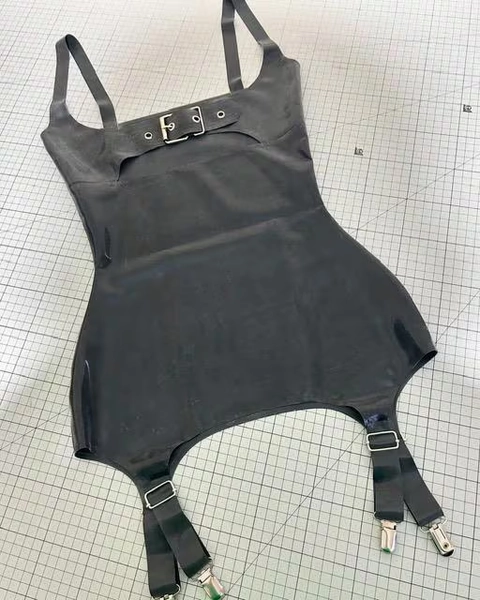 Latex Rubber Buckle Bust Corselette Micro Dress
