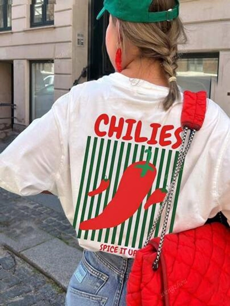 Oversized Red & Green Striped Chili Pepper T-Shirt