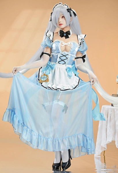 Goddess of Victory: Nikke Cinderella Coffee Maid Cosplay Costume Dress with Apron and Panty