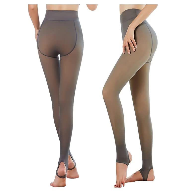 2 PCS Women Fleece Lined Tights, Leggings Thermal Pantyhose Fake Translucent Tights, High Waisted Elastic Winter Warm Pants