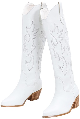 Women's Embroidered Western Cowboy Boots Knee High Stitching Almond Medium Heel Chunky Heel 5cm Pointed Toe Fashion Retro Classic Boot Pull-On