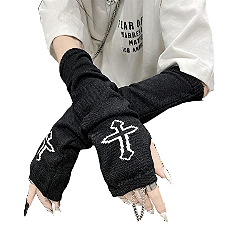 Skateboard Frog Women Gloves Goth Arm Sleeve Cool Black Moon Cross Printed Hip Hop Arm Warmers - Cross - One Size
