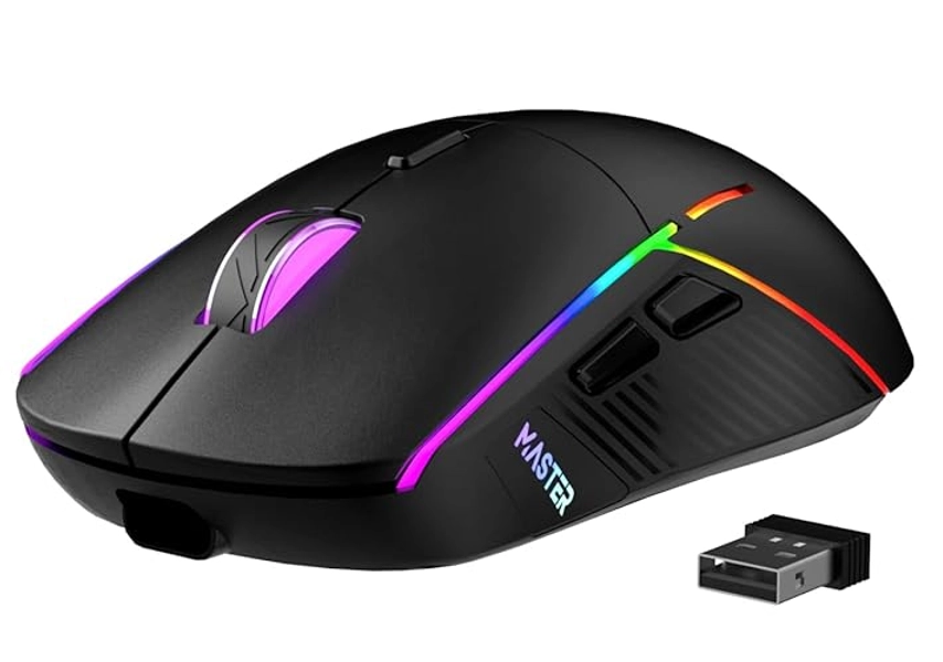 FFJ Wireless Gaming Mouse, 16000 DPI, Tri-Mode 2.4G/USB-C/Dual Bluetooth 5.3 Gaming Mouse Wireless, 9 Backlight, 75Hrs Battery Life, Rechargeable Gaming Mice for PC, Mac, Laptop, PS5, Xbox (Black)