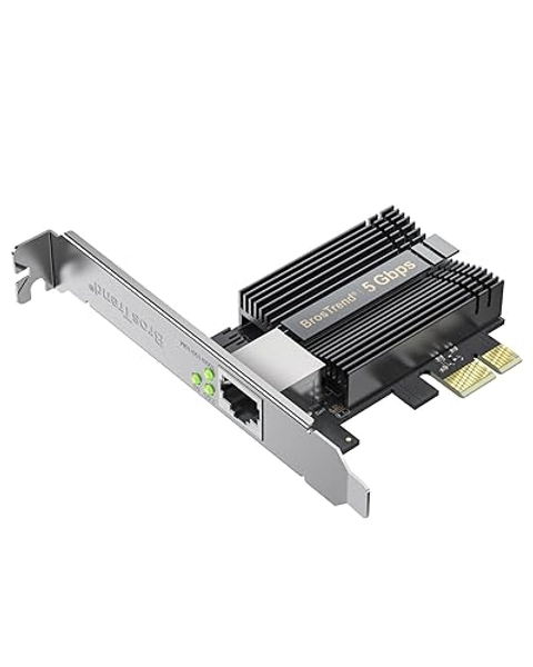BrosTrend 5 Gigabit Carte Reseau PCI Express, Carte Réseau 5Gb PCIe, Latence Ultra-Faible, Carte Réseau Ethernet PCIe Adaptateur, Compatible avec Windows 11/10, Windows Server 2022, Protection à Vie