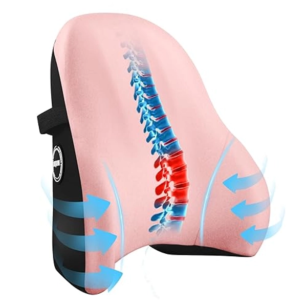 Memory Foam Seat Waist Pillow, for Office Chair, Car, Game Chair Lower Back Pain Relief and Improve Posture Lumbar Support Pillow, (Pink)