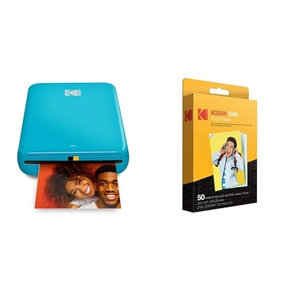 KODAK Step Instant Color Photo Printer with Bluetooth/NFC, Zink Technology (Pink) with Kodak 2"x3" Premium Zink Photo Paper (50 Sheets) Compatible with Kodak Smile