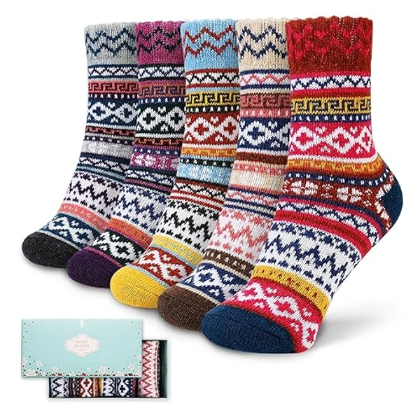 ICEIVY Socks Women, Soft Knit Wool Winter Thick Warm Cabin Fuzzy Crew Women Socks 5 Pack
