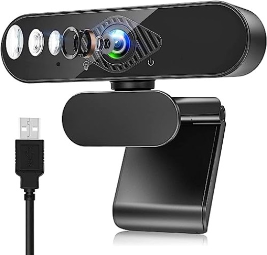 Dancial Webcam, Webcam per PC con Microfono 1080P con Video Camera USB 2.0 per Laptop, Desktop, Smart TV per Videochiamate, Conferenza, Studio e Lavoro - Nero