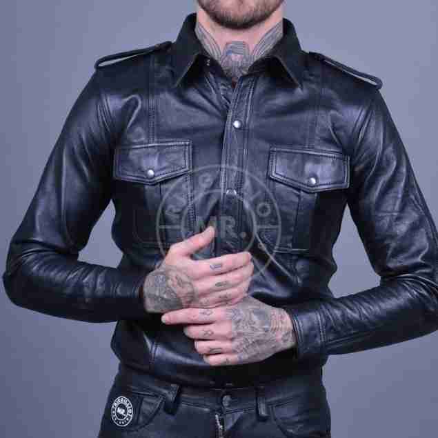 Black Leather Shirt Long Sleeve M size