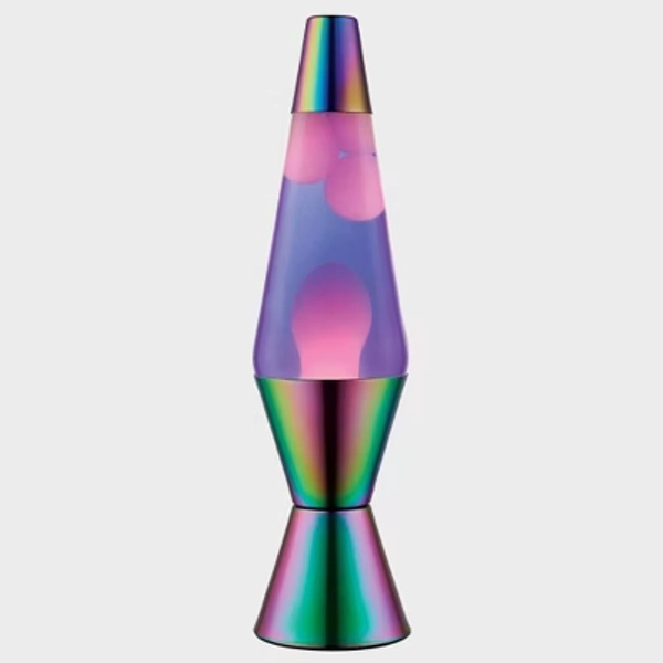 LAVA 14.5" Iridescent Chrome Novelty Table Lamp: Hand-Painted, Electric Wax Motion Light for Teens