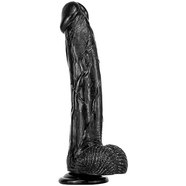 13 inch Dildo, Huge Realistic Dildos Sex Toy with Strong Suction Cup, Black Anal Dildo for Men G spot Stimulator with Curved Shaft and Balls