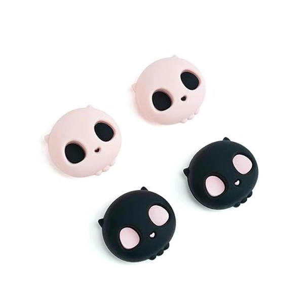 GeekShare Cute Silicone Joy Con Thumb Grip Caps, Joystick Cover Compatible with Switch/OLED/Switch Lite,4PCS - Pink Skull (Pink & Black) - Pink & Black