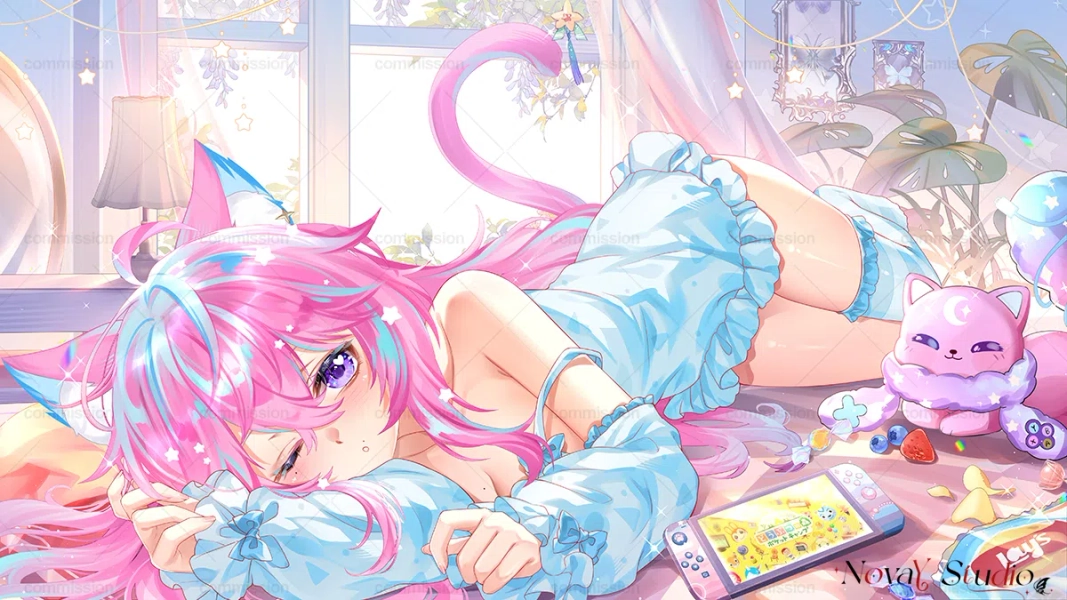 Cozy Bedroom Girl Full body Illustration by NovaYStudio