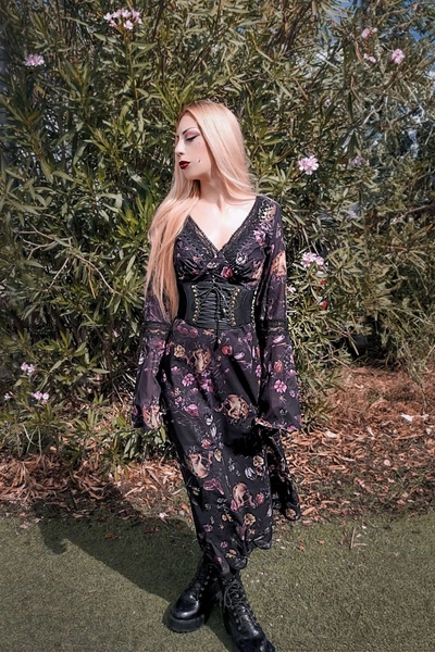 Garden Skull Print Midi Dress