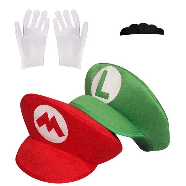 Mario Hat Mario Cosplay Hat Gloves Beard - Red