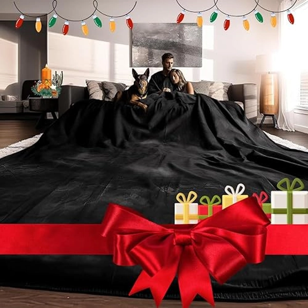 Big Oversized Blanket 120x120 Inches, Huge Fuzzy Blanket for Families, Couples & Friends, Extra Soft, Lightweight, Worlds Biggest Blanket (Black)