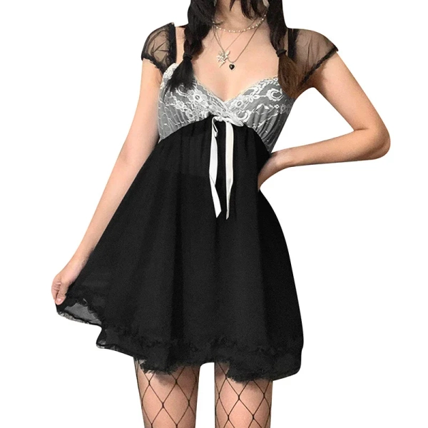'Super Sonic' Black Lace Patchwork Kawaii Dress