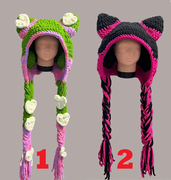 Crochet handmade hat, Cute earflap hat, Winter cat ears hat, costume hat, gift for cat lover girl, mother day gift, easter gift