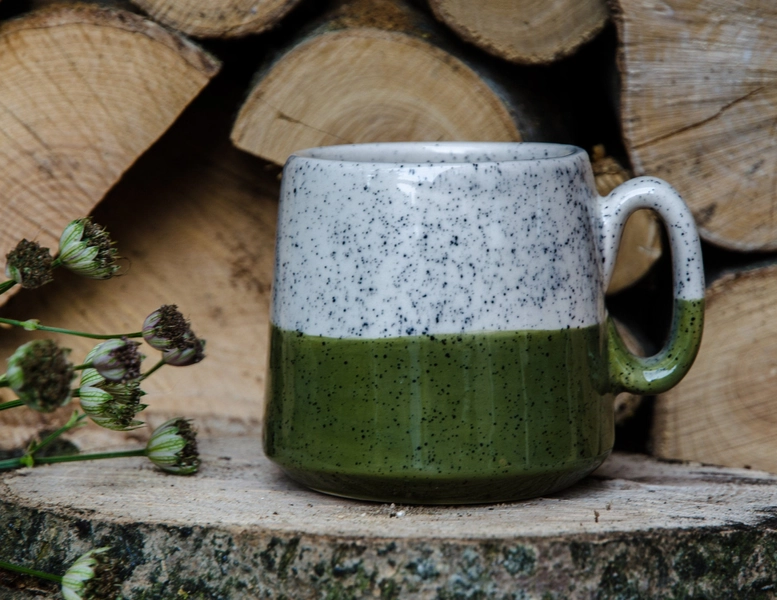 Cup - green speckles - handmade - ceramic