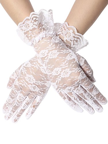 Lace Gloves Women Short Gloves Elegant Courtesy Floral Gloves for Ladies Wedding Dinner Party 1980s Party Costume Favors - White