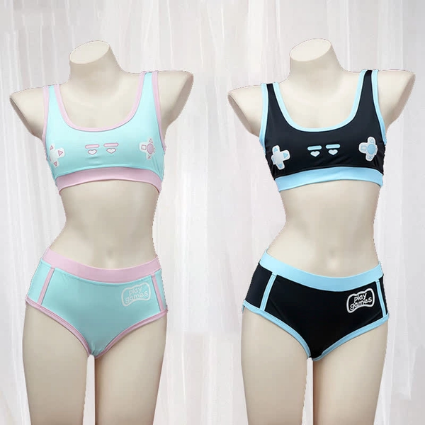 Game Handle Print Colorblock Lingerie Set