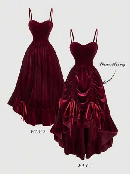 SHEIN MOD Women Burgundy Velvet Long Dresses,Fall Wedding Guest Dress,Homecoming Dresses,Brunch Women Outfit,Renaissance Fair, New Year,Valentine Dress,Bridgerton Style Dress