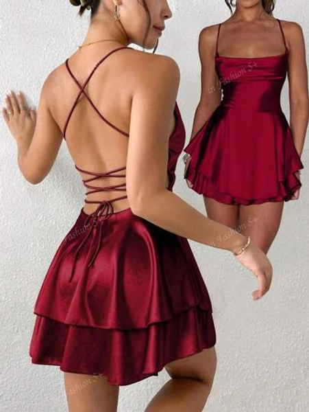 Sexy Backless Tied Rope Elegant Pleated Dress, European & American Popular Cross-Border Product Suitable For Bar, Party, Home Wear, One Piece