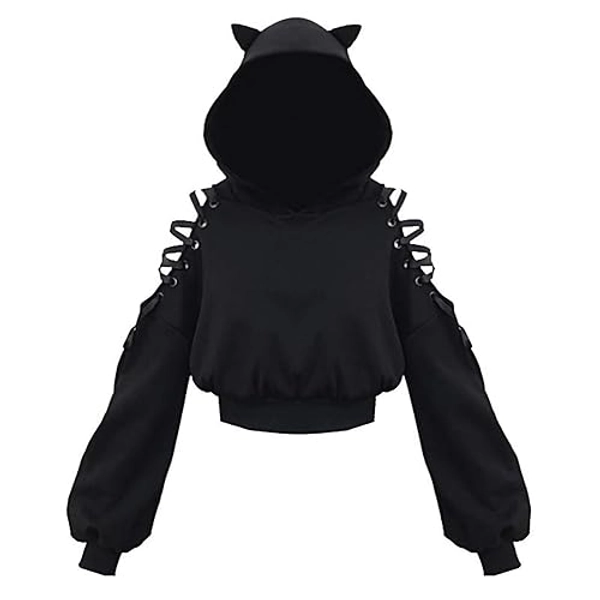 Women's Cat Ear Hoodie Pullover Crop