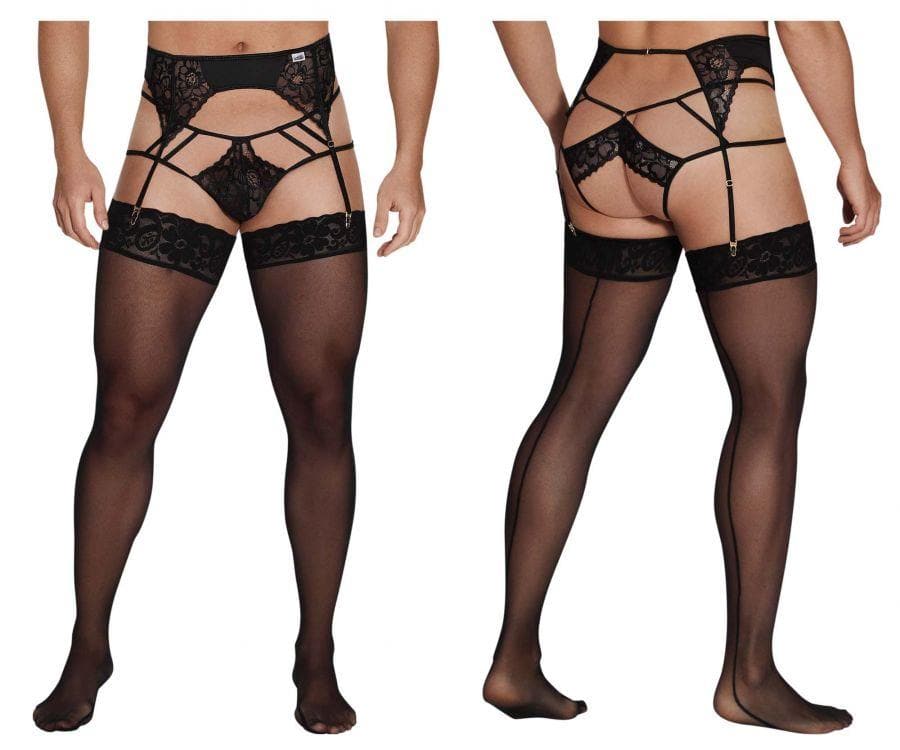CandyMan 99550 Lace Garter-Jockstrap Outfit - Black / S/M