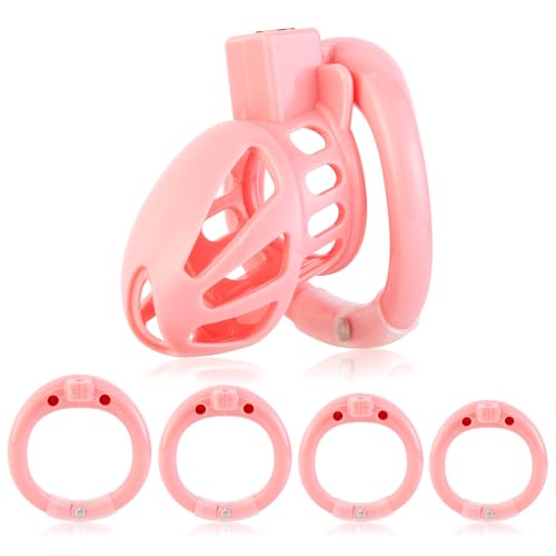 Male Chastity Device Cock Cage - UTIMI Lightweight Vertical Invisible Lock Chastity Cage for Men with 4 Active Rings & 2 Keys Adult Sex Toys for Male Penis Exercise and Abstinence | Pink | Large Size