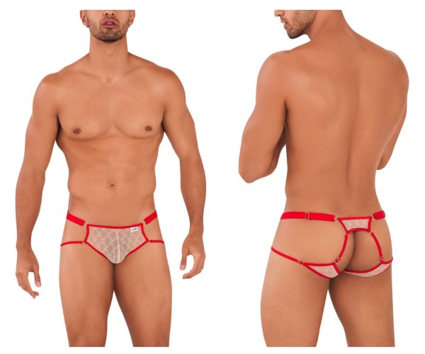 CandyMan 99730 Lace Jockstrap - Beige-Red / S/M