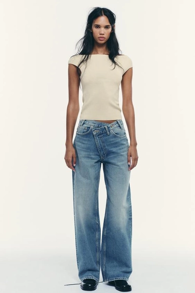 TRF WIDE-LEG HIGH-WAIST JEANS WITH CROSSOVER WAIST