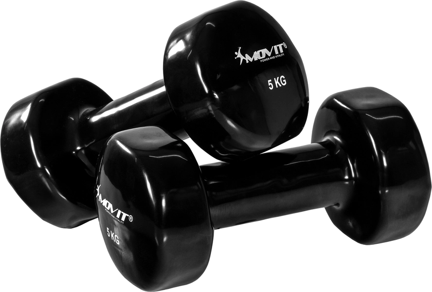 Movit® 2er Set Vinylhanteln, Kurzhanteln mit Oberfläche aus Vinyl, 2x 5,0kg in Schwarz